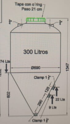 Fermentador Cilindro-Conico 300lt D69 Infinity