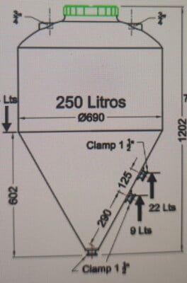 Fermentador Cilindro-Conico 250lt D69 Infinity